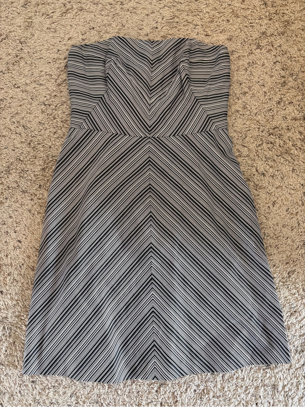 WHBM Striped Strapless Black & White A-Line Dress Size 12 Made in USA
